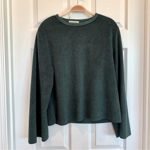 ☘️ ZARA Hunter Green Evergreen Oversized Fuzzy Furry Teddy Sweatshirt Top - Picture 1 of 5